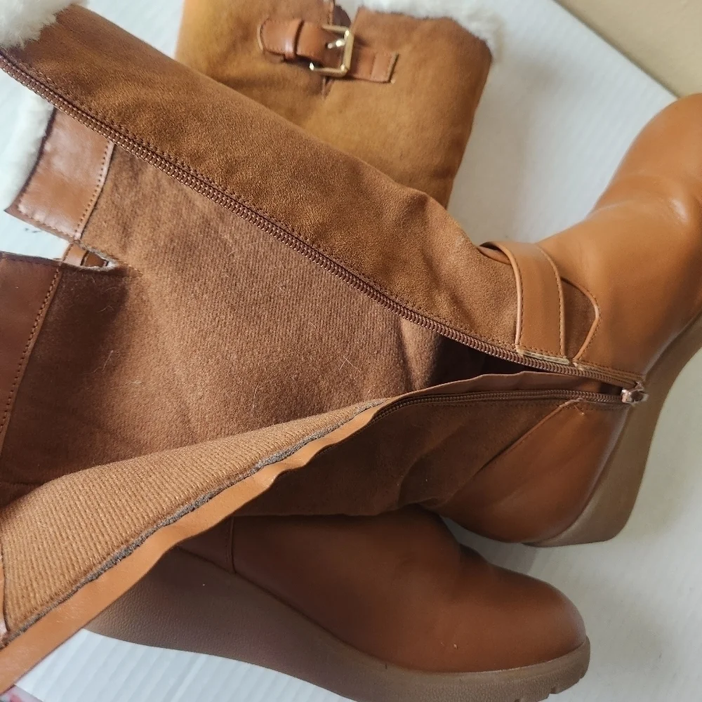 Rampage girls Lace Up brown Micro Suede Faux Fur girls Boots size 4 - Picture 10 of 15
